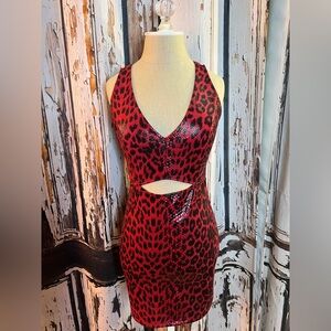AKIRA Red and Black Animal Print Dress